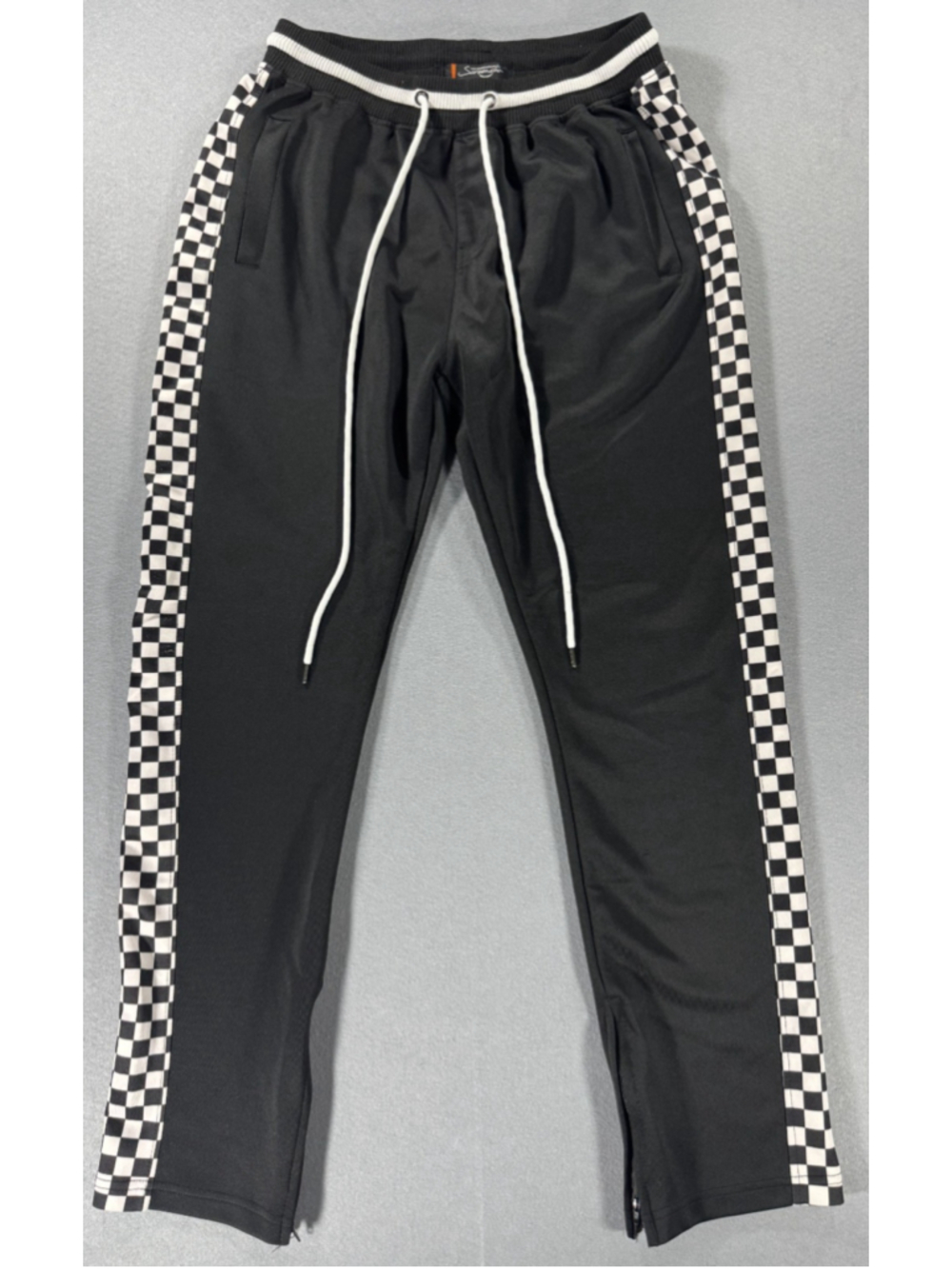 Screenshot Brand Men's XL Track Pants Black White Checker Side Stripe Zip Ankle